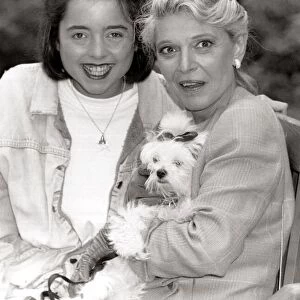 Anne Bancroft - Actress with Charlotte Coleman with dog smiling
