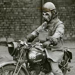 Army Despatch Rider August 1941 Riding motorbike wearing gas mask