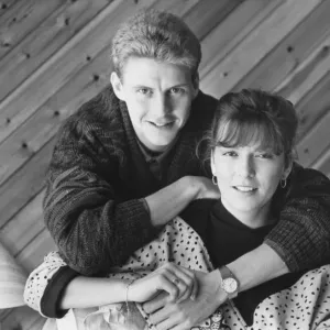 Athlete Steve Cram Steve Cram at home with his wife Karen 4 November 1986