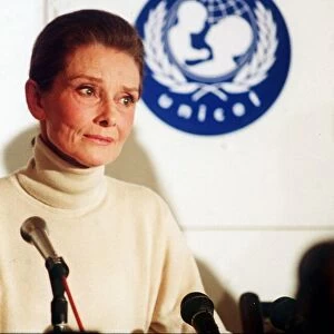 Audrey Hepburn actress speaking at UNICEF. September 1992