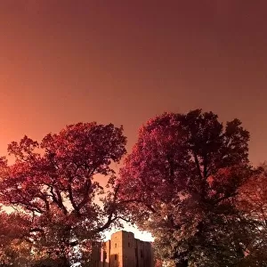 An autumn sunset over Kenilworth Castle