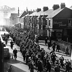 The band headed the procession of strikers from Swan Hunter shipbuilders in Wallsend