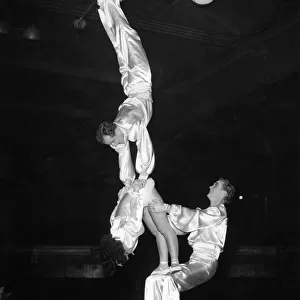 Belle Vue Circus rehearsal. The Three Torellis Continental Acrobatic Artists