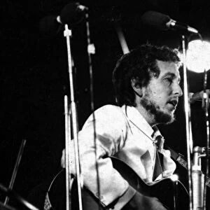 Bob Dylan performing at The Isle of Wight Festival. 30th August 1969