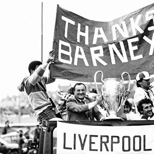 Bob Paisley Liverpool team celebrate on open top bus 1981 after European Cup