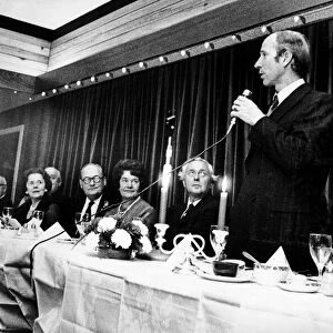 Bobby Charlton makes a speech after his testimonial at Old Trafford