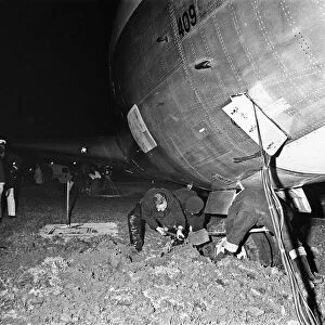 Boeing 707 goes off the end of a runway at Heathrow Airport. 3rd December 1967