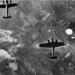 Bombers of the German Luftwaffe in flight over London during the Battle of Britain