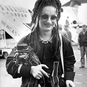 Boy George arrives at Newcastle Airport 23 June 1983