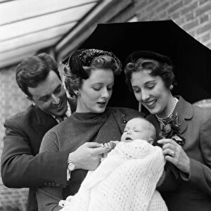Brian Rix and Elspet Gray at the christening of their daughter Louisa. 2nd May 1955