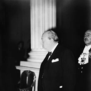 British Prime Minister Winston Churchill attends a luunheon at Mansion House where he met