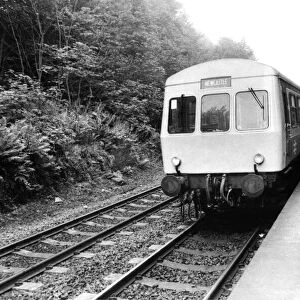 One of British Rails Diesel Multiple Units at one of the rural stations on the Newcastle
