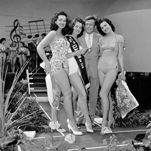 British singer and actor Gary Miller with beauty queens left to right: Gail Sheridan