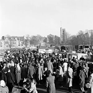 Busy scene showing shoppers and traders at Maidstone market in Kent. 28th November 1952