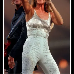 Celine Dion at Murrayfield Edinburgh July 1999 Singing into microphone silver