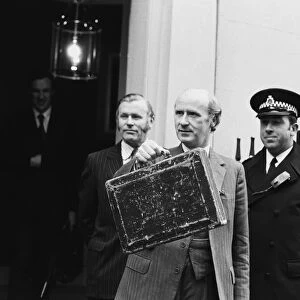 Chancellor of the Exchequer Anthony Barber holds up his red budget box as he leaves