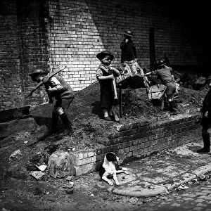 Children play as air raid wardens during WW2