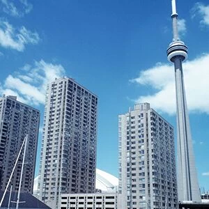 The CNN tower and skydome with new condominiums in Toronto Ontario in Canada