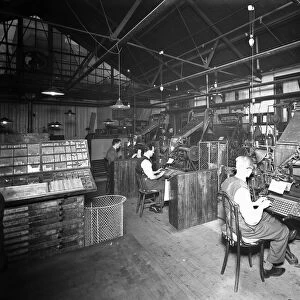 Comp room at King and Hutchings printers, Uxbridge circa 1932