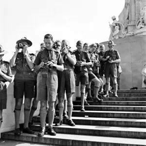 Coronation 1953. Australian Queen Scouts seen outside Buckingham palce with their Cameras