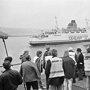 The cross channel ferry Stena Horse leaves Folkestone as David Jason films the Darling