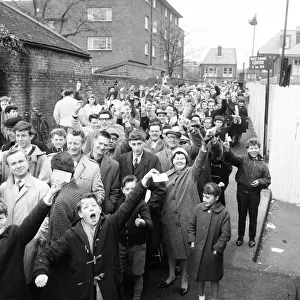 Crowd queue at Southampton Football Club ground for tickets for the Southampton v