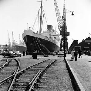 The Cunard liner Mauretania II on arrival at Southampton. 10th May 1960