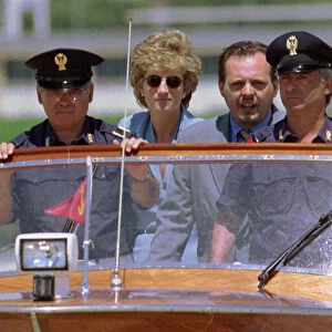 Diana, Princess of Wales arrives in the Italian city of Venice by boat