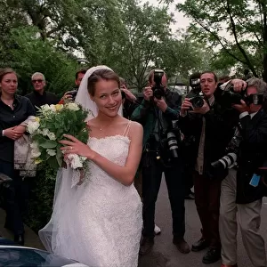Estelle Skornik Actress June 98 Dressed in wedding dress filming the Renault Clio
