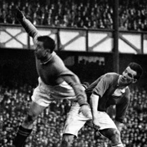 Everton footballer Dixie Dean in action for his team during a league match at Goodison