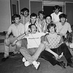 Everton footballers making a record at Abbey Road studios in St Johns Wood