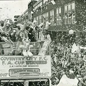 FA Cup heroes, Coventry City players, take a city tour aboard a open-top bus