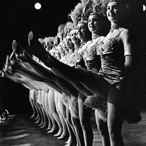 The famous Tiller Girls dance troupe performing one of their high-kicking routines