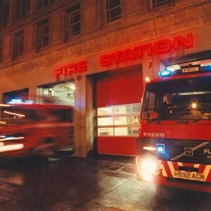 Fire engines rush out of Pilgrim Street fire station in Newcastle on an emergency call