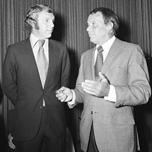 Footballer Bobby Moore chats with singing legend Frank Sinatra during the annual Frank