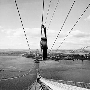Forth Road Bridge construction June 1962 Wires being strung across the Forth as