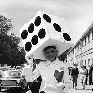 Gertude Shilling in giant dice hat at Royal Ascot in June 1969 Sixties fashion