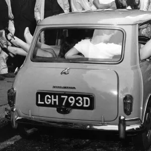 Fifteen girls packed themselves into a mini car in 1966 in London