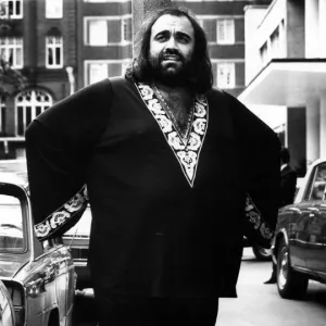 Greek singer Demis Roussos wearing platform boots and a Kaftan 2 October 1976