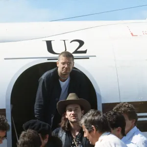 Guitarist Adam Clayton and singer Bono of the Irish Rock group U2