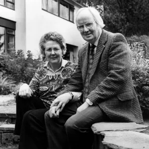 Gwynfor Evans with his wife Rhiannon at their Llangadog home. 17th September 1980