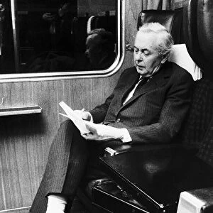 Harold Wilson MP on his way to Wakefield by train February 1974