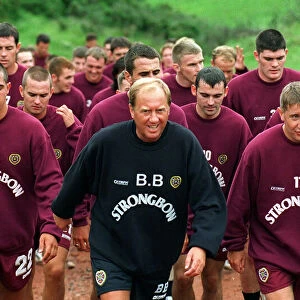 Heart of Midlothian trainer Billy Brown leads the Hearts squad during the first day of
