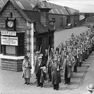 Home Guard volunteers for the L. D. V. at Wolseley Motors factory in Birmingham parading