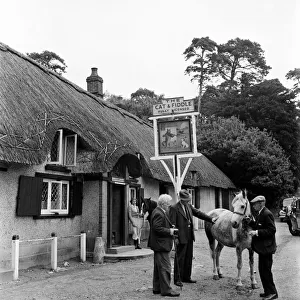 Horse trading at the Cat and Fiddle Inn, in the New Forest. August 1952 C4255