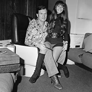 Hugh Hefner pictured in the Playboy Jet with his girlfriend Barbi Benton