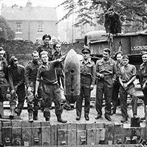 Hull, Yorkshire, World War Two. A bomb disposal unit pictured with an