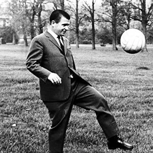 Hungarian footballer Ferenc Puskas of Real Madrid practicing his ball control skills in a