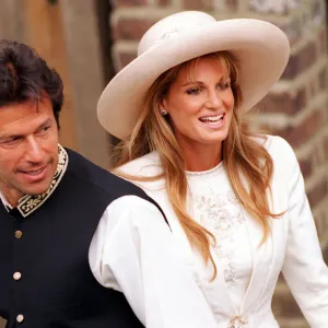 Imran Khan and society heiress Jemima Goldsmith stand for photographers after their