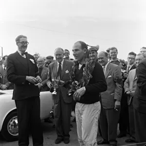International Gold Cup, Oulton Park. Stirling Moss wins the Gold Cup race